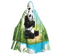 WHJSSF Cape à capuche pour adulte avec imprimé deux pandas mangeant du bambou - Très grande cape à capuche sans fermeture éclair