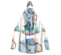 WHJSSF Cape à capuche pour adulte avec imprimé The Little Elephant On The Adventure - Pour jeux de rôle, costumes de scène, fêtes - Entretien facile