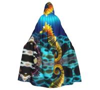 WHJSSF Cape à capuche pour adulte avec nœud papillon - Imprimé hippocampe sous-marin - Pour Halloween et cosplay