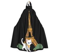 WHJSSF Cape à capuche pour adulte avec nœud papillon - Motif chaton sous la Tour Eiffel - Pour Halloween et cosplay