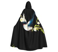 WHJSSF Cape à capuche pour adulte avec nœud papillon - Motif hirondelle florale sur une branche - Pour fêtes costumées, cosplay