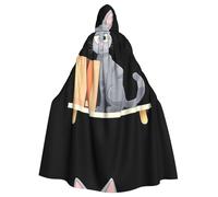 WHJSSF Cape à capuche pour adulte avec nœud papillon - Motif petit chat gris sur la bibliothèque - Pour Halloween et cosplay