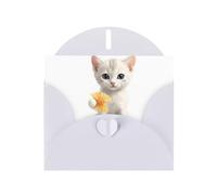 WHJSSF Carte de vœux blanche avec chaton tenant des crevettes - 10,2 x 15,2 cm - Pour Noël, anniversaire d'enfant, Saint-Valentin, anniversaire de mariage et invitations de fête
