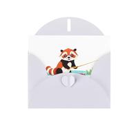 WHJSSF Carte de vœux blanche avec motif panda rouge pêchant un gros poisson, parfaite pour la Saint-Valentin, un anniversaire de mariage et des invitations de fête