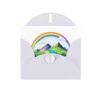 WHJSSF Carte de vœux blanche imprimée arc-en-ciel derrière la montagne, parfaite pour la Saint-Valentin, un anniversaire de mariage et des invitations de fête
