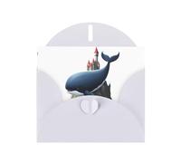 WHJSSF Carte de vœux blanche imprimée Baleine dans le château, parfaite pour la Saint-Valentin, un anniversaire de mariage et des invitations de fête