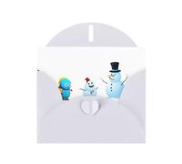 WHJSSF Carte de vœux blanche imprimée « Little monster next to the snowman » - Parfaite pour la Saint-Valentin, un anniversaire de mariage et des invitations de fête