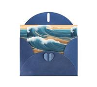 WHJSSF Carte de vœux bleue avec de belles vagues de l'océan imprimées, parfaite pour la Saint-Valentin, un anniversaire de mariage et des invitations de fête