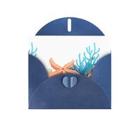 WHJSSF Carte de vœux bleue avec étoile de mer dans le corail imprimée, parfaite pour la Saint-Valentin, un anniversaire de mariage et des invitations de fête