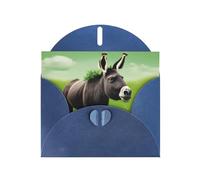WHJSSF Carte de vœux bleue avec imprimé âne sur prairie verte 10,2 x 15,2 cm pour Noël, anniversaire d'enfant, Saint-Valentin, anniversaire de mariage et invitations de fête