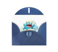 WHJSSF Carte de vœux bleue avec imprimé petit monstre sur le nuage blanc Parfait pour la Saint-Valentin, un anniversaire de mariage et des invitations de fête