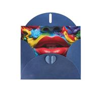 WHJSSF Carte de vœux bleue avec lèvres colorées imprimées, parfaite pour la Saint-Valentin, un anniversaire de mariage et des invitations de fête