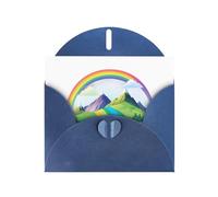 WHJSSF Carte de vœux bleue imprimée arc-en-ciel derrière la montagne, parfaite pour la Saint-Valentin, un anniversaire de mariage et des invitations de fête
