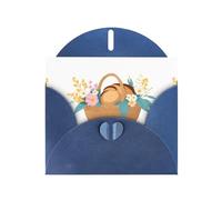 WHJSSF Carte de vœux bleue imprimée pain et fleurs dans un panier, parfaite pour la Saint-Valentin, un anniversaire de mariage et des invitations de fête
