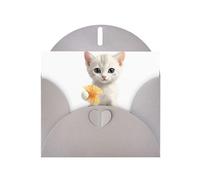 WHJSSF Carte de vœux grise avec chaton tenant des crevettes - 10,2 x 15,2 cm - Pour Noël, anniversaire d'enfant, Saint-Valentin, anniversaire de mariage et invitations de fête