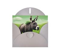 WHJSSF Carte de vœux grise avec imprimé âne sur prairie verte 10,2 x 15,2 cm pour Noël, anniversaire d'enfant, Saint-Valentin, anniversaire de mariage et invitations de fête