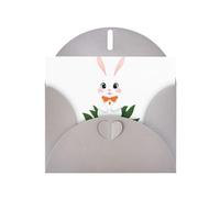 WHJSSF Carte de vœux grise avec petit lapin blanc sur une grande fleur imprimée, parfaite pour la Saint-Valentin, un anniversaire de mariage et des invitations de fête