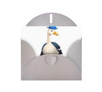 WHJSSF Carte de vœux grise avec une grande oie portant un petit chapeau bleu imprimée, parfaite pour la Saint-Valentin, un anniversaire de mariage et des invitations de fête