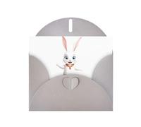 WHJSSF Carte de vœux grise Happy Little White Rabbit imprimée parfaite pour la Saint-Valentin, un anniversaire de mariage et des invitations de fête