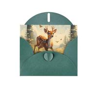 WHJSSF Carte de vœux imprimée vert foncé « A deer chasing a bee » - Parfaite pour la Saint-Valentin, un anniversaire de mariage et des invitations de fête