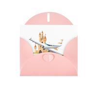 WHJSSF Carte de vœux rose avec avion dans le château imprimée parfaite pour la Saint-Valentin, un anniversaire de mariage et des invitations de fête