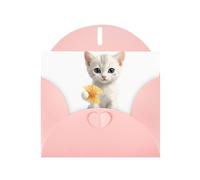 WHJSSF Carte de vœux rose avec chaton tenant des crevettes - 10,2 x 15,2 cm - Pour Noël, anniversaire d'enfant, Saint-Valentin, anniversaire de mariage et invitations de fête