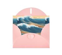 WHJSSF Carte de vœux rose avec de belles vagues de l'océan imprimées, parfaite pour la Saint-Valentin, un anniversaire de mariage et des invitations de fête