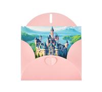 WHJSSF Carte de vœux rose avec imprimé château de rêve - 10,2 x 15,2 cm - Pour Noël, anniversaire d'enfant, Saint-Valentin, anniversaire de mariage et invitations de fête