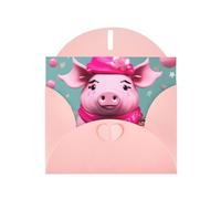 WHJSSF Carte de vœux rose avec imprimé cochon rose mignon 10,2 x 15,2 cm pour Noël, anniversaire d'enfant, Saint-Valentin, anniversaire de mariage et invitations de fête