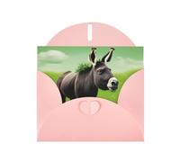 WHJSSF Carte de vœux rose avec motif âne sur prairie verte 10,2 x 15,2 cm pour Noël, anniversaire d'enfant, Saint-Valentin, anniversaire de mariage et invitations de fête