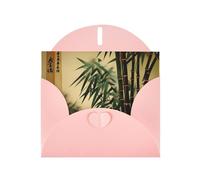 WHJSSF Carte de vœux rose avec peinture chinoise de bambou 10,2 x 15,2 cm pour Noël, anniversaire d'enfant, Saint-Valentin, anniversaire de mariage et invitations de fête