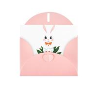 WHJSSF Carte de vœux rose avec petit lapin blanc sur une grande fleur imprimée parfaite pour la Saint-Valentin, un anniversaire de mariage et des invitations de fête
