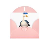 WHJSSF Carte de vœux rose avec une grande oie portant un petit chapeau bleu imprimée, parfaite pour la Saint-Valentin, un anniversaire de mariage et des invitations de fête