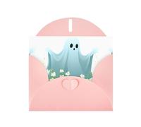 WHJSSF Carte de vœux rose imprimée Le fantôme parmi les fleurs, parfaite pour la Saint-Valentin, un anniversaire de mariage et des invitations de fête