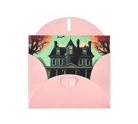 WHJSSF Carte de vœux rose imprimée manoir hanté, parfaite pour la Saint-Valentin, un anniversaire de mariage et des invitations de fête