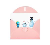 WHJSSF Carte de vœux rose « Little monster next to the snowman » imprimée parfaite pour la Saint-Valentin, un anniversaire de mariage et des invitations de fête