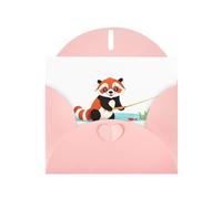 WHJSSF Carte de vœux rose panda rouge pêchant gros poisson imprimée parfaite pour la Saint-Valentin, anniversaire de mariage et invitations de fête
