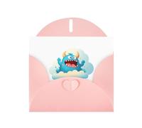 WHJSSF Carte de vœux rose Petit monstre sur le nuage blanc imprimée Parfaite pour la Saint-Valentin, un anniversaire de mariage et des invitations de fête