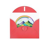 WHJSSF Carte de vœux rouge arc-en-ciel derrière la montagne imprimée parfaite pour la Saint-Valentin, un anniversaire de mariage et des invitations de fête