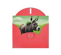 WHJSSF Carte de vœux rouge avec imprimé âne sur prairie verte 10,2 x 15,2 cm pour Noël, anniversaire d'enfant, Saint-Valentin, anniversaire de mariage et invitations de fête