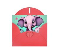 WHJSSF Carte de vœux rouge avec imprimé éléphant et cochon 10,2 x 15,2 cm pour Noël, anniversaire d'enfant, Saint-Valentin, anniversaire de mariage et invitations de fête