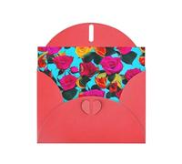 WHJSSF Carte de vœux rouge avec imprimé roses colorées de 10,2 x 15,2 cm pour Noël, anniversaire d'enfant, Saint-Valentin, anniversaire de mariage et invitations de fête