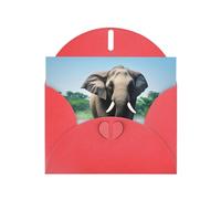 WHJSSF Carte de vœux rouge avec motif éléphant asiatique dans l'eau, parfaite pour la Saint-Valentin, un anniversaire de mariage et des invitations de fête