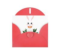 WHJSSF Carte de vœux rouge avec petit lapin blanc sur une grande fleur imprimée, parfaite pour la Saint-Valentin, un anniversaire de mariage et des invitations de fête