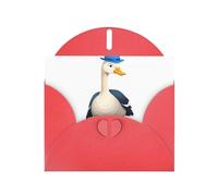 WHJSSF Carte de vœux rouge avec une grande oie portant un petit chapeau bleu imprimée, parfaite pour la Saint-Valentin, un anniversaire de mariage et des invitations de fête
