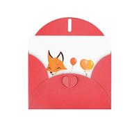 WHJSSF Carte de vœux rouge Happy Fox Party imprimée parfaite pour la Saint-Valentin, un anniversaire de mariage et des invitations de fête