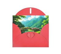 WHJSSF Carte de vœux rouge imprimée avec un paysage idyllique, parfaite pour la Saint-Valentin, un anniversaire de mariage et des invitations de fête