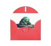 WHJSSF Carte de vœux rouge imprimée Monstre sur la jetée de pierre parfaite pour la Saint-Valentin, anniversaire de mariage et invitations de fête