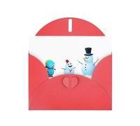 WHJSSF Carte de vœux rouge « Little monster next to the snowman » imprimée parfaite pour la Saint-Valentin, un anniversaire de mariage et des invitations de fête