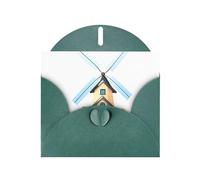 WHJSSF Carte de vœux vert foncé « A small house with wind mill » imprimée parfaite pour la Saint-Valentin, un anniversaire de mariage et des invitations de fête